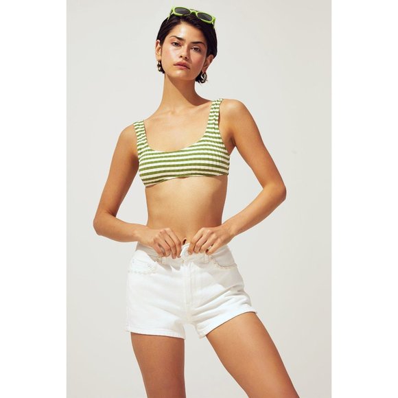 Solid & Striped Daisy Trim High Waisted White Denim Shorts - Picture 3 of 11